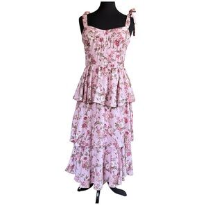 Trixxi Floral Pink Tiered Dress Size L